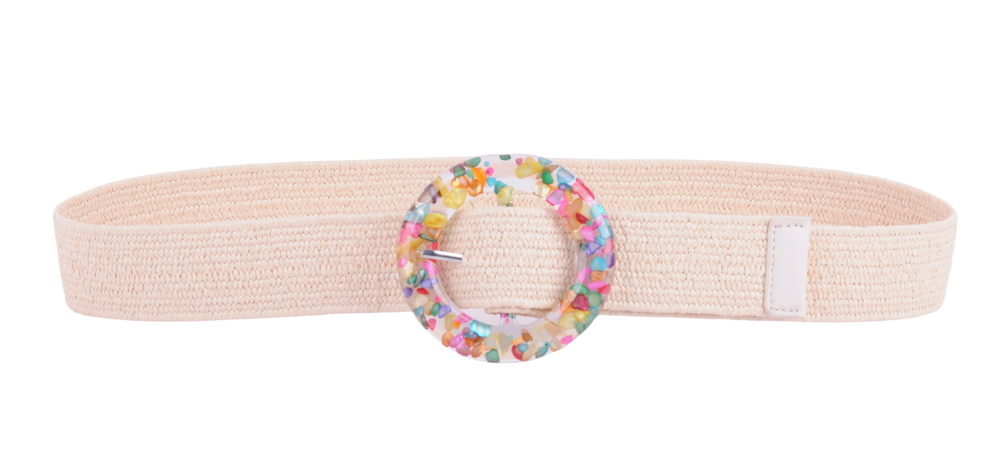5197-BEIGE-SM-Colorful Beaded Resin Buckle Stretch Belt -  Wholesale Belt - Most Wanted USA