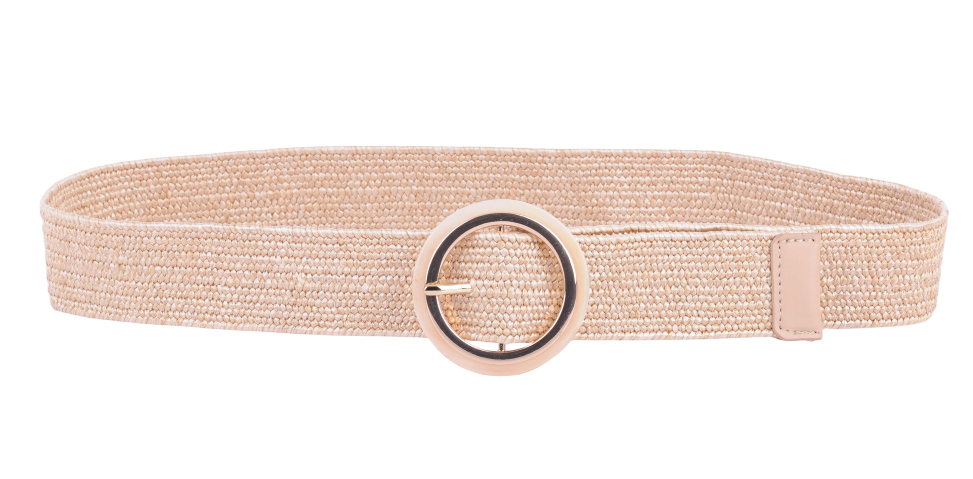 5204-BEIGE-SM - Simple Circle Acrylic Buckle Stretch Belt - Effortless Style, Every Day - Wholesale Belt - Most Wanted USA