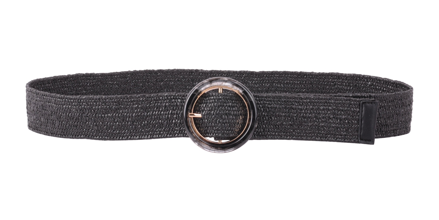 5204-BLACK-SM - Simple Circle Acrylic Buckle Stretch Belt - Effortless Style, Every Day - Wholesale Belt - Most Wanted USA