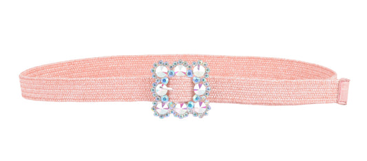 5205-PINK-SM - Rhinestone Square Buckle Stretch Belt - Sparkle and Flexibility - Wholesale Belt - Most Wanted USA
