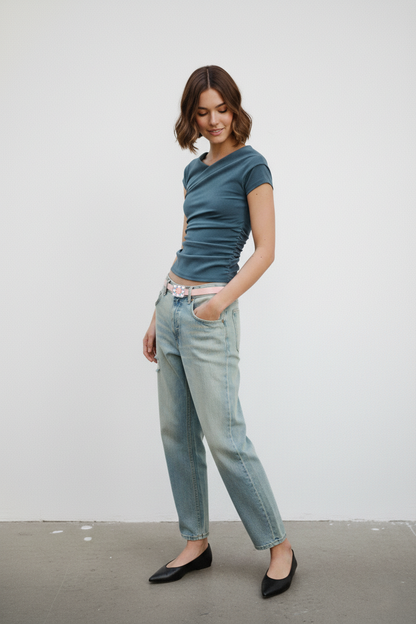 Pink Stretch Belt with Rhinestone Square Buckle