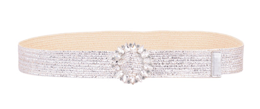 5207-SILVER-SM - All-Silver Stretch Belt with Rhinestone Circle Buckle - Wholesale Belt - Most Wanted USA