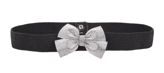 5208-BLACK-S - Rhinestone Bow Stretch Belt - A Sparkling Accent for Every Waistline - Wholesale Belt - Most Wanted USA