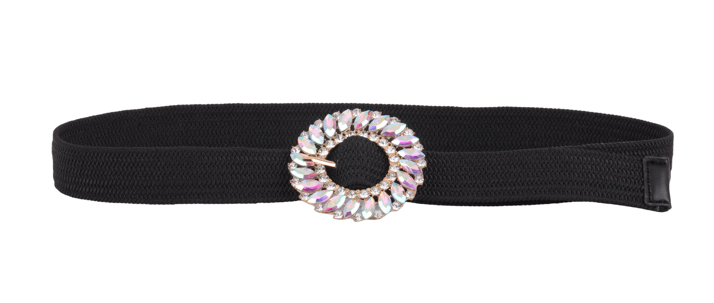 5209-BLACK-SM 5209 - Elegance in Bloom: Classy Rhinestone Floral Buckle Stretch Belt - Wholesale Belt - Most Wanted USA