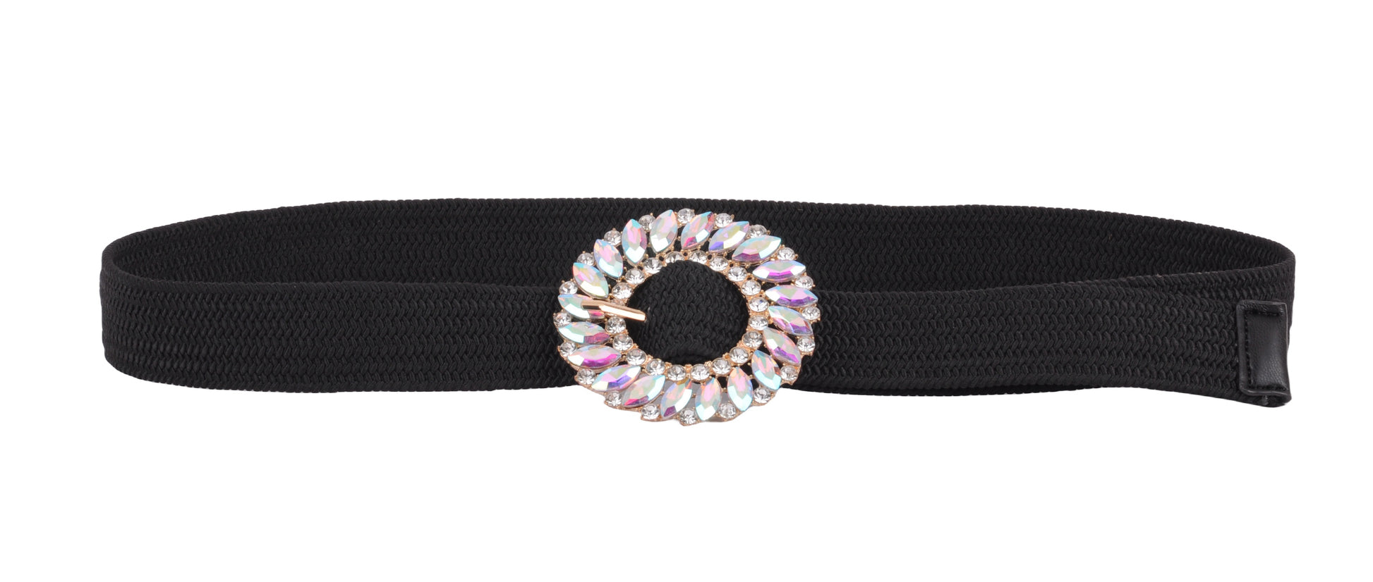 5209-BLACK-SM 5209 - Elegance in Bloom: Classy Rhinestone Floral Buckle Stretch Belt - Wholesale Belt - Most Wanted USA