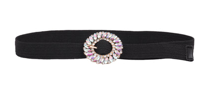 5209-BLACK-SM 5209 - Elegance in Bloom: Classy Rhinestone Floral Buckle Stretch Belt - Wholesale Belt - Most Wanted USA