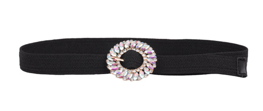 5209-BLACK-SM 5209 - Elegance in Bloom: Classy Rhinestone Floral Buckle Stretch Belt - Wholesale Belt - Most Wanted USA