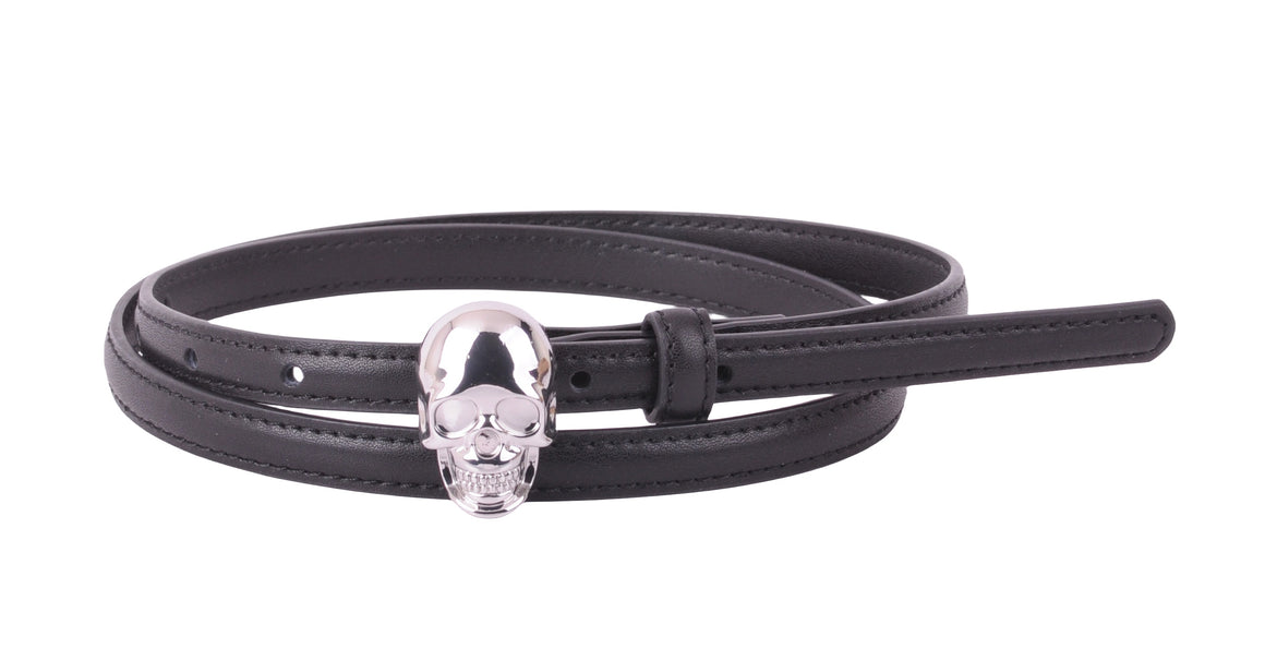 5225 - Edgy Elegance: Skinny Skull Buckle Belt - A Bold Statement for Trendsetting Style