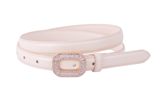 5227-BEIGE-S - Skinny Rhinestone Buckle Belt - Effortless Glamour for Every Waistline - Wholesale Belt - Most Wanted USA