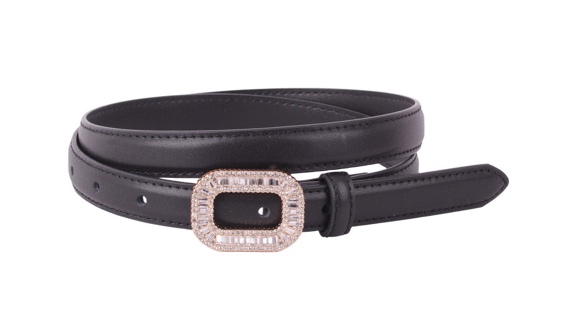 5227-BEIGE-S - Skinny Rhinestone Buckle Belt - Effortless Glamour for Every Waistline - Wholesale Belt - Most Wanted USA