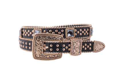 Glam Zipper-Lined Rhinestone Adorned Western Belt - Ships September 29th
