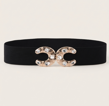 Stretch Belt with Rhinestone Crescent Moon Clasp