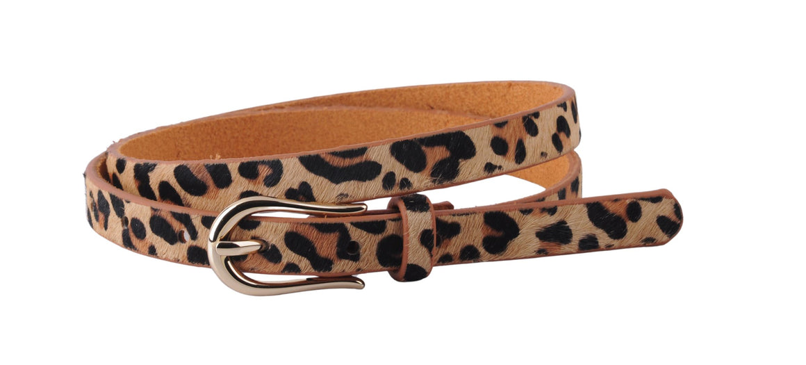 5266 - Skinny Cheetah Print Belt with Equestrian Buckle