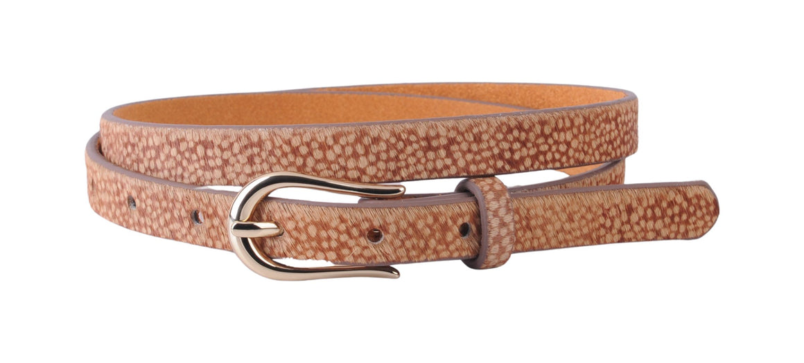 5268 - Skinny Spotted Calf Hair Belt with Equestrian Buckle