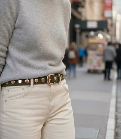 Suede Belt with Wide Studs
