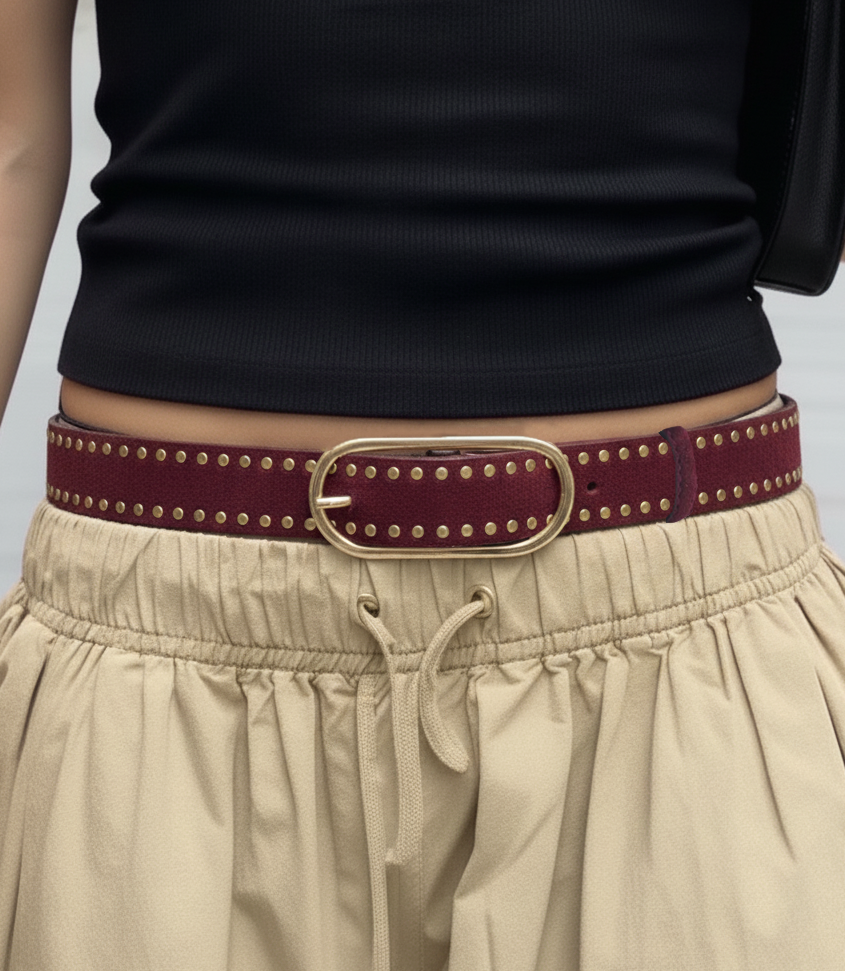 Stud Lined Suede Belt