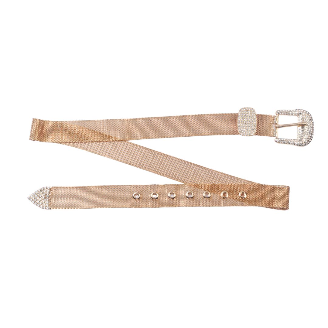 Metallic Mesh Belt with Rhinestone Buckle - Ships October 27th
