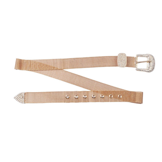 Metallic Mesh Belt with Rhinestone Buckle - Ships October 27th
