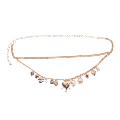 Layered Heart Charm Chain Belt