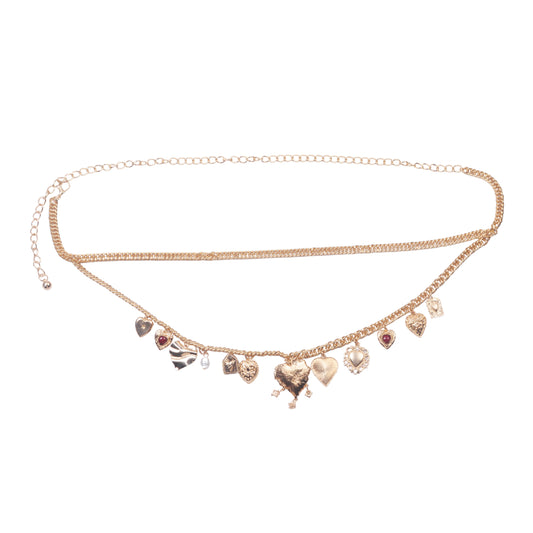 Layered Heart Charm Chain Belt - Ships October 27th