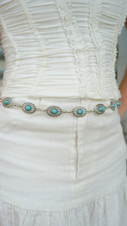 Small Concho Chain with Turquoise - Ships September 29th