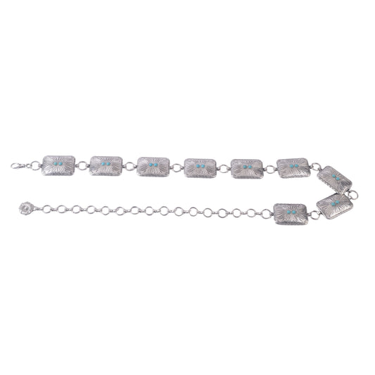 Minimal Turquoiose Embellished Rectangular Chain Link Belt - Ships September 29th