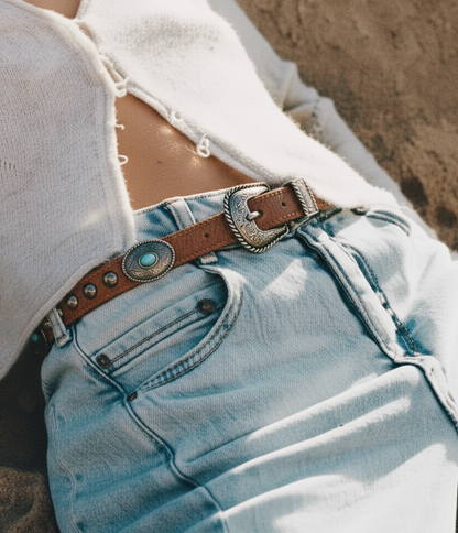 Western Skinny Belt with Turquoise Stones