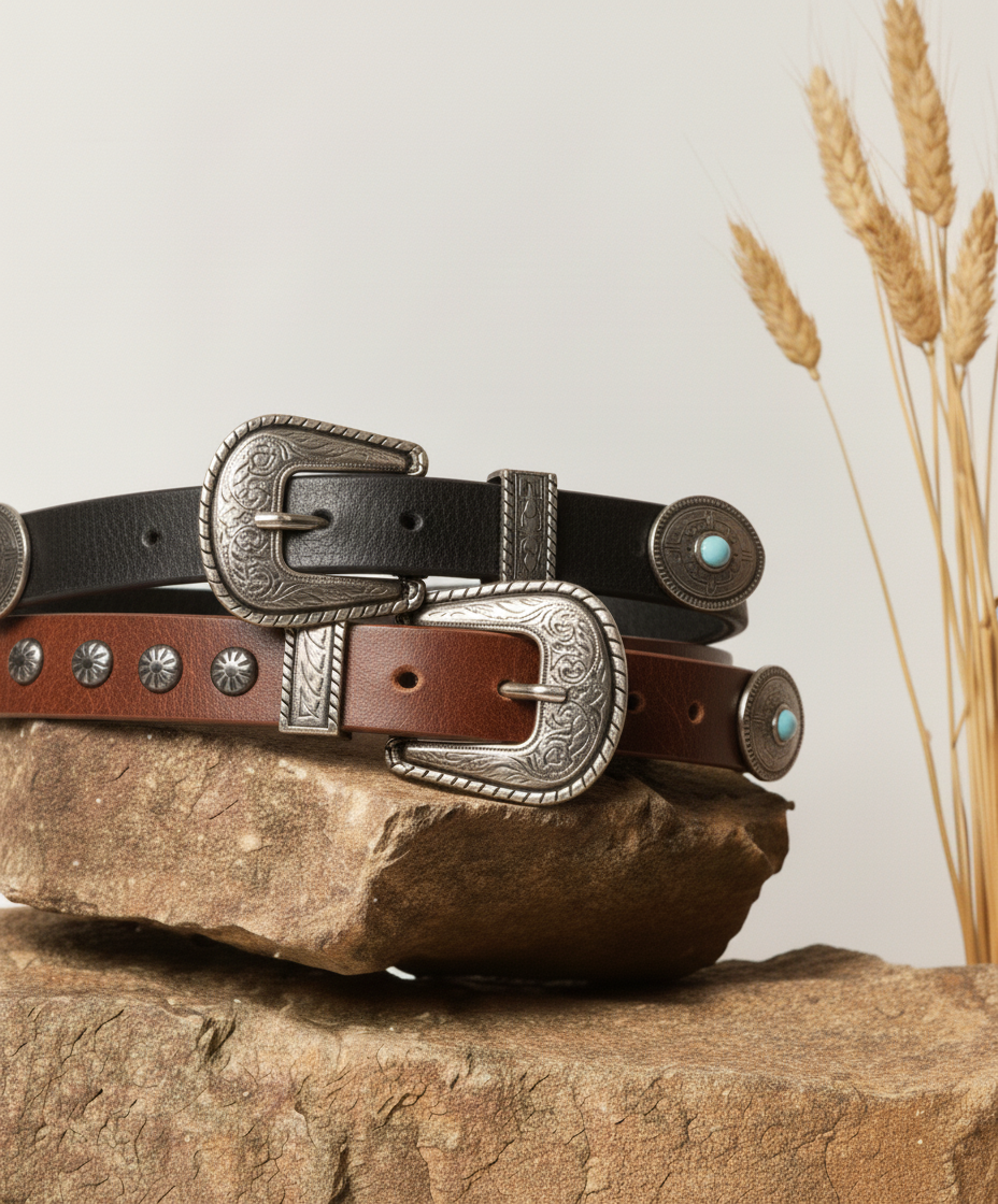 Western Skinny Belt with Turquoise Stones