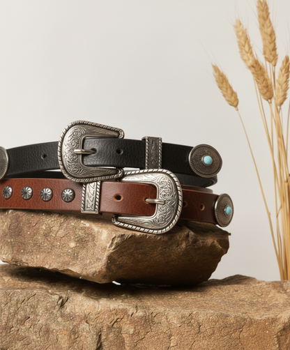 Western Skinny Belt with Turquoise Stones