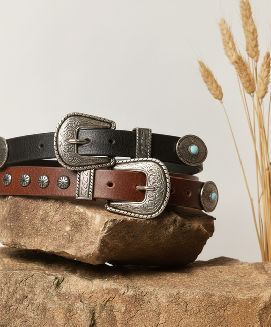 Western Skinny Belt with Turquoise Stones