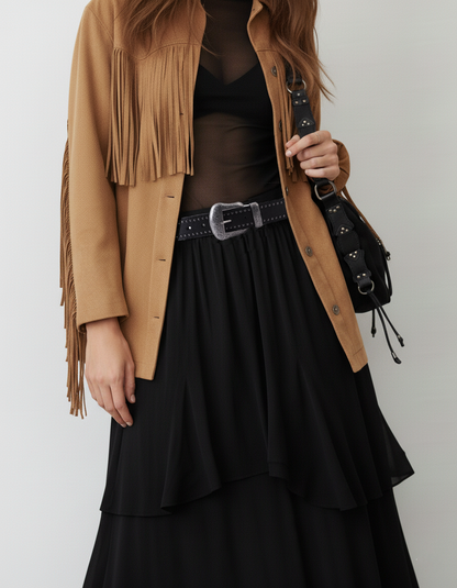 Scalloped Black Western Belt
