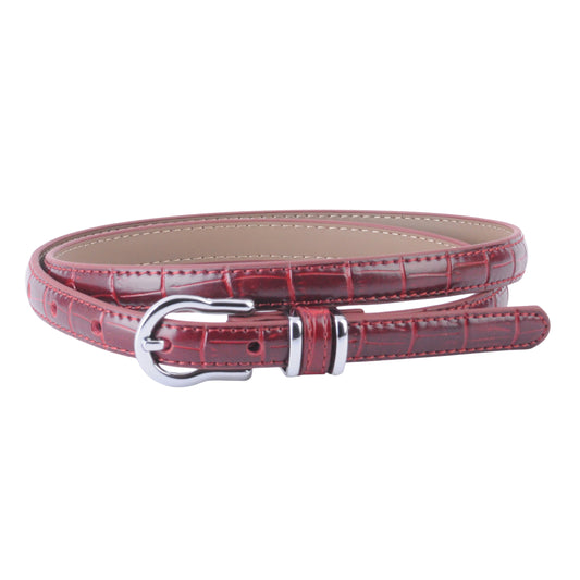 Skinny Croco Belt with Silver Equestrian Buckle - Ships September 29th