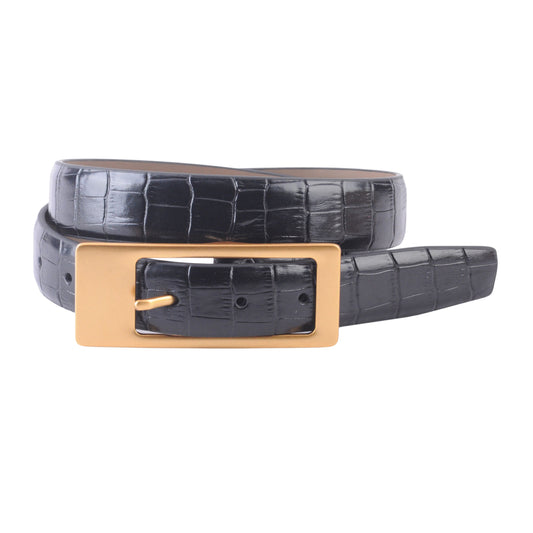 Croco Belt with Asymmetrical Rectangular Gold Buckle - Ships September 29th
