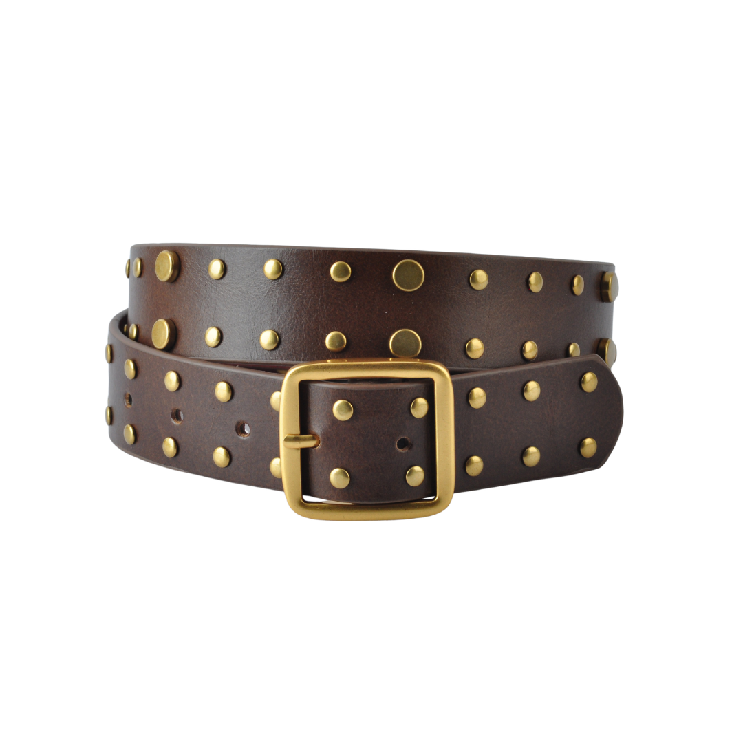 Allover Studded Square Buckle Leather Belt