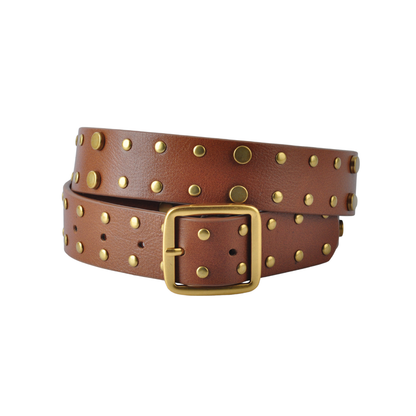 Allover Studded Square Buckle Leather Belt