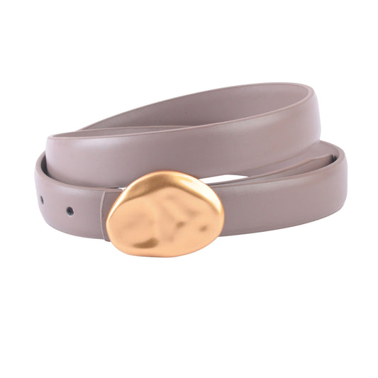 Stitched Clean Leather Belt with Asymmetrical Hammered Buckle - Ships October 27th