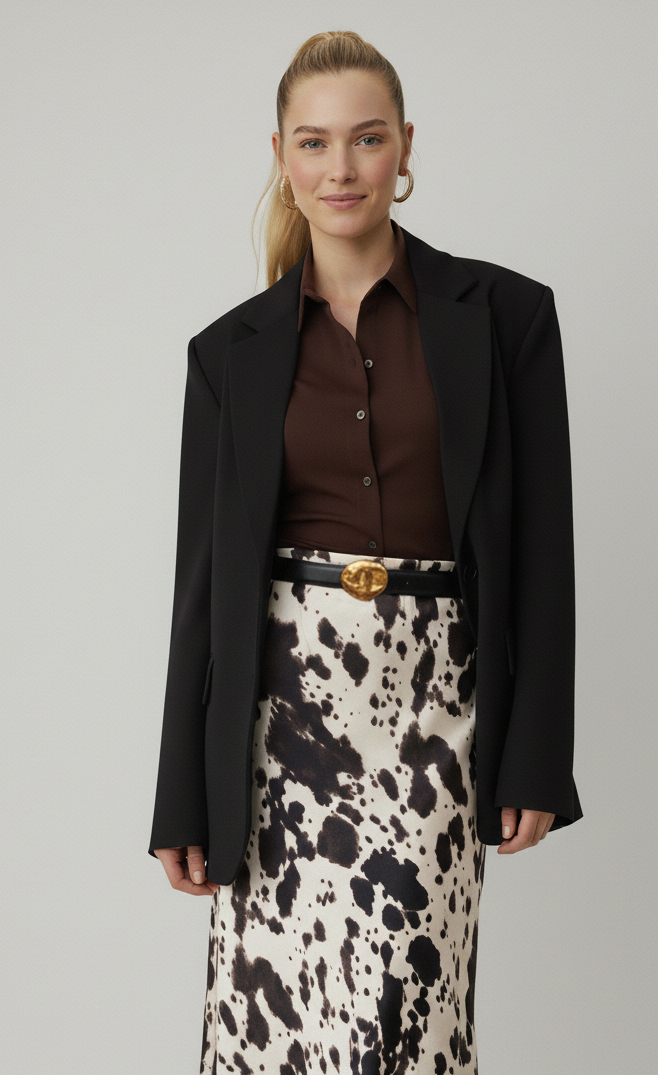 Stitched Clean Leather Belt with Asymmetrical Hammered Buckle