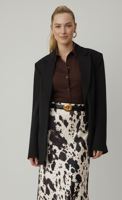 Stitched Clean Leather Belt with Asymmetrical Hammered Buckle