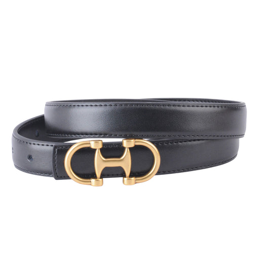 Stitched Clean Leather Belt with Equestrian Buckle - Ships September 29th