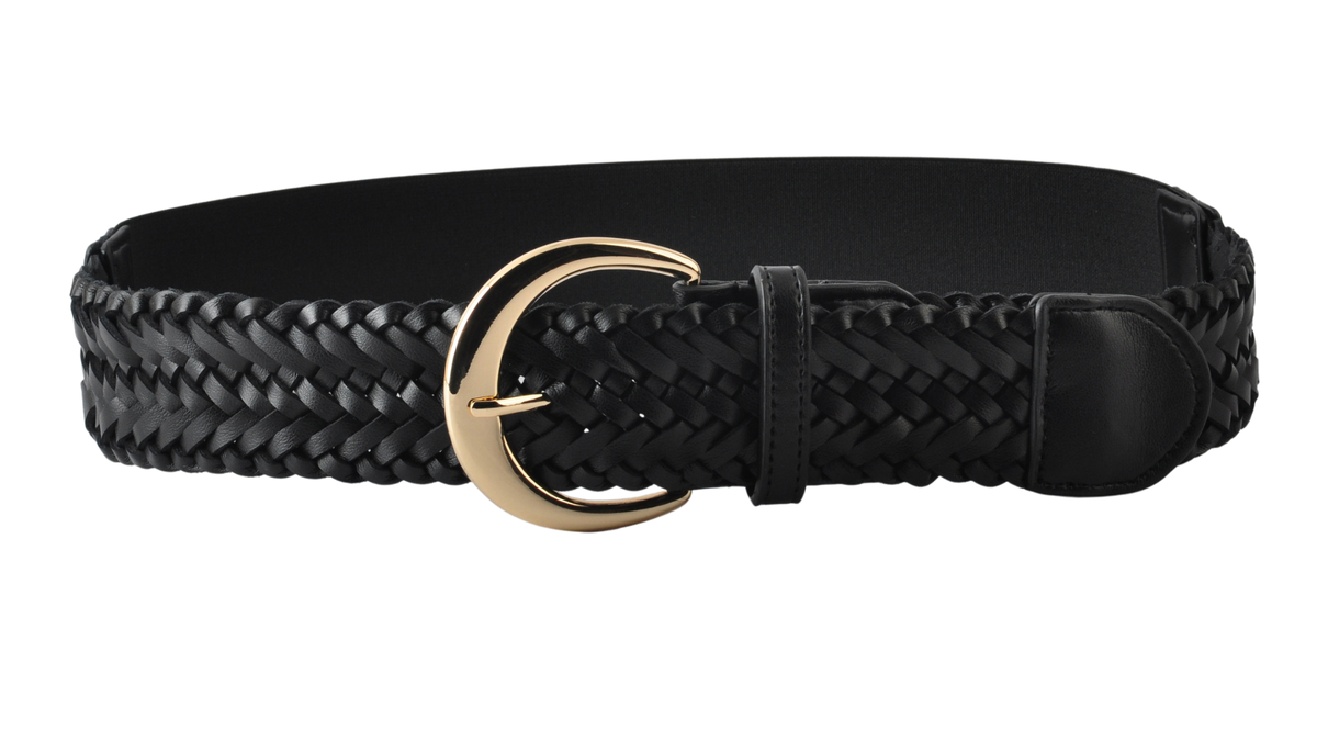 Bianca Braided Stretch Belt with Gold Crescent Buckle