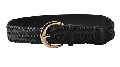 Bianca Braided Stretch Belt with Gold Crescent Buckle