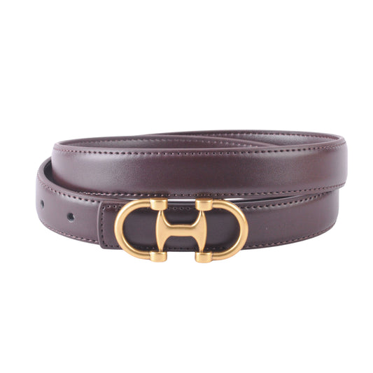 Stitched Clean Leather Belt with Equestrian Buckle - Ships October 27th