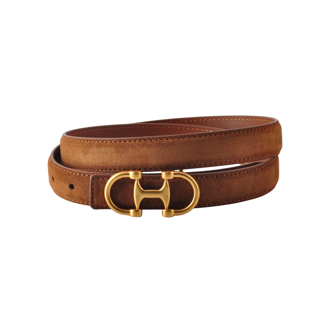 Stitched Clean Leather Belt with Equestrian Buckle