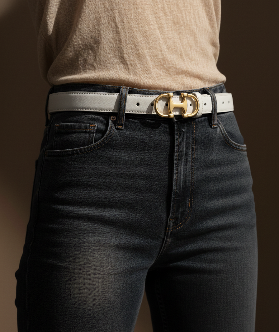 Stitched Clean Leather Belt with Equestrian Buckle