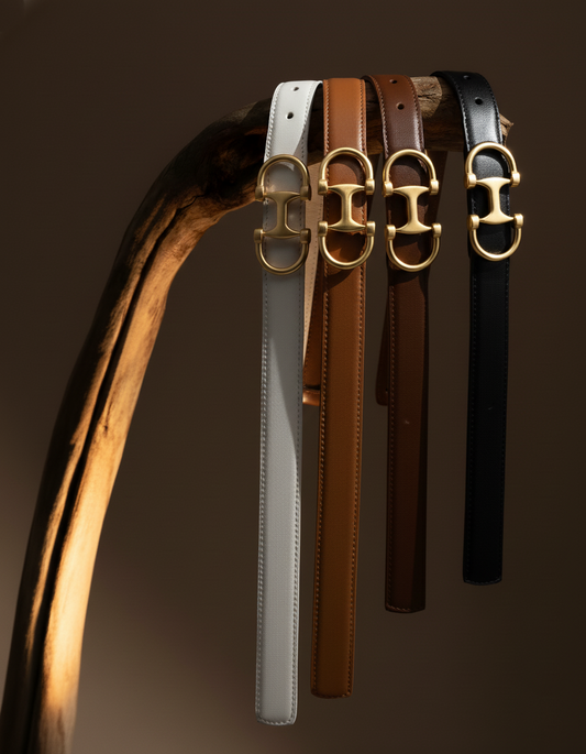 Stitched Clean Leather Belt with Equestrian Buckle