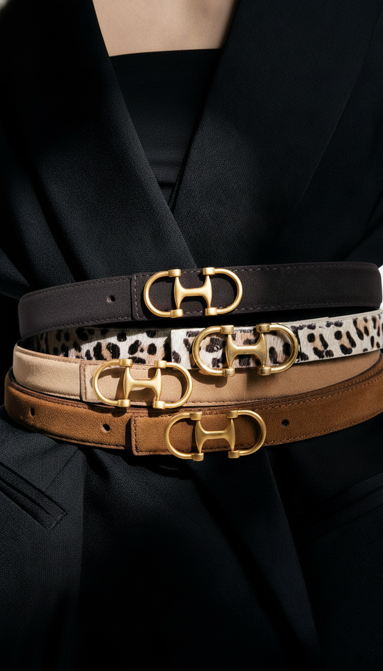 Stitched Clean Leather Belt with Equestrian Buckle
