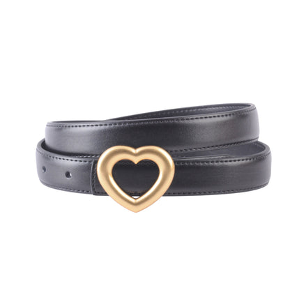 Stitched Clean Leather Belt with Heart Buckle - Ships September 29th