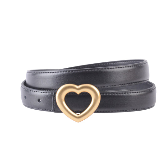 Stitched Clean Leather Belt with Heart Buckle - Ships September 29th