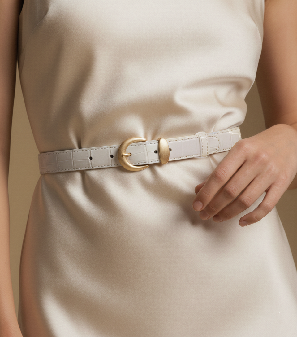 Skinny Croco Belt with Gold Hardware