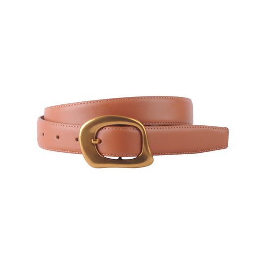 Stitched Clean Leather Belt with Asymmetrical Buckle - Ships October 27th